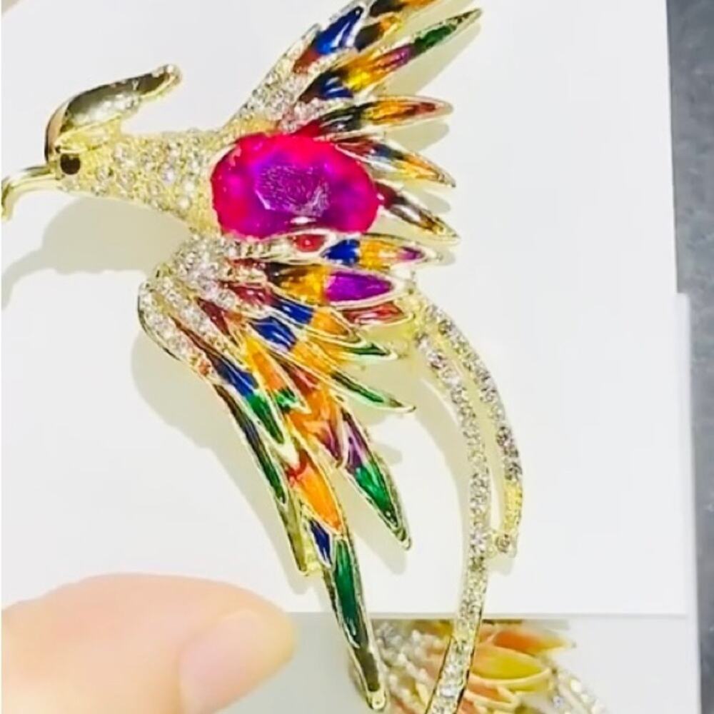 Brooch Crystal Phoenix Bird Brooches unisex Enamel Bird Brooch Size 6.00cmx6.1cm - Picture 4 of 4